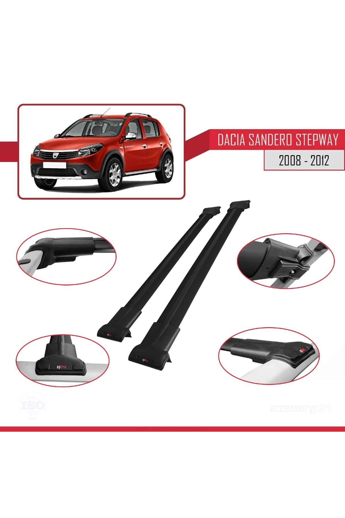 Dacia Sandero Stepway 2008-2012 Arası Ile Uyumlu Fly Model Ara Atkı Tavan Barı Siyah 2 Adet