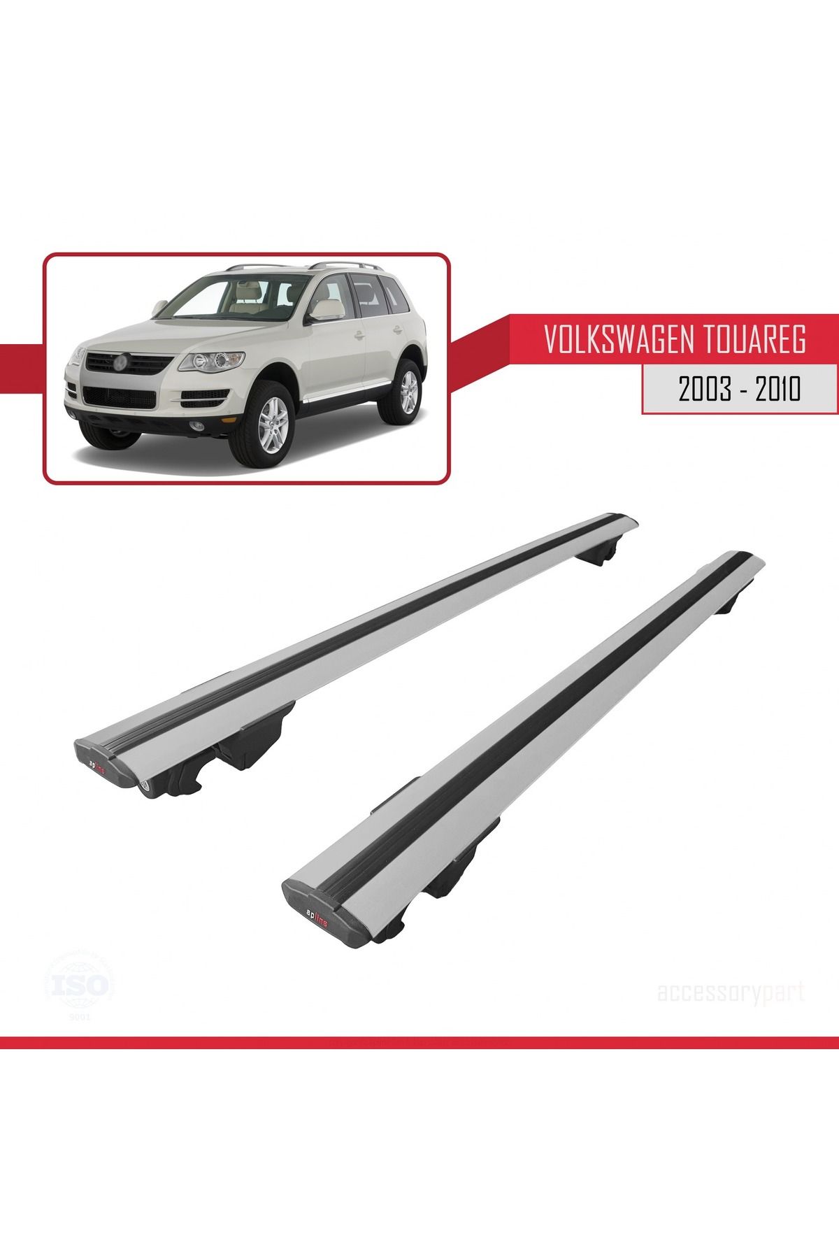 Volkswagen Touareg (7L) 2002-2010 Arası Ile Uyumlu Hook Model Ara Atkı Tavan Barı Gri 2 Adet