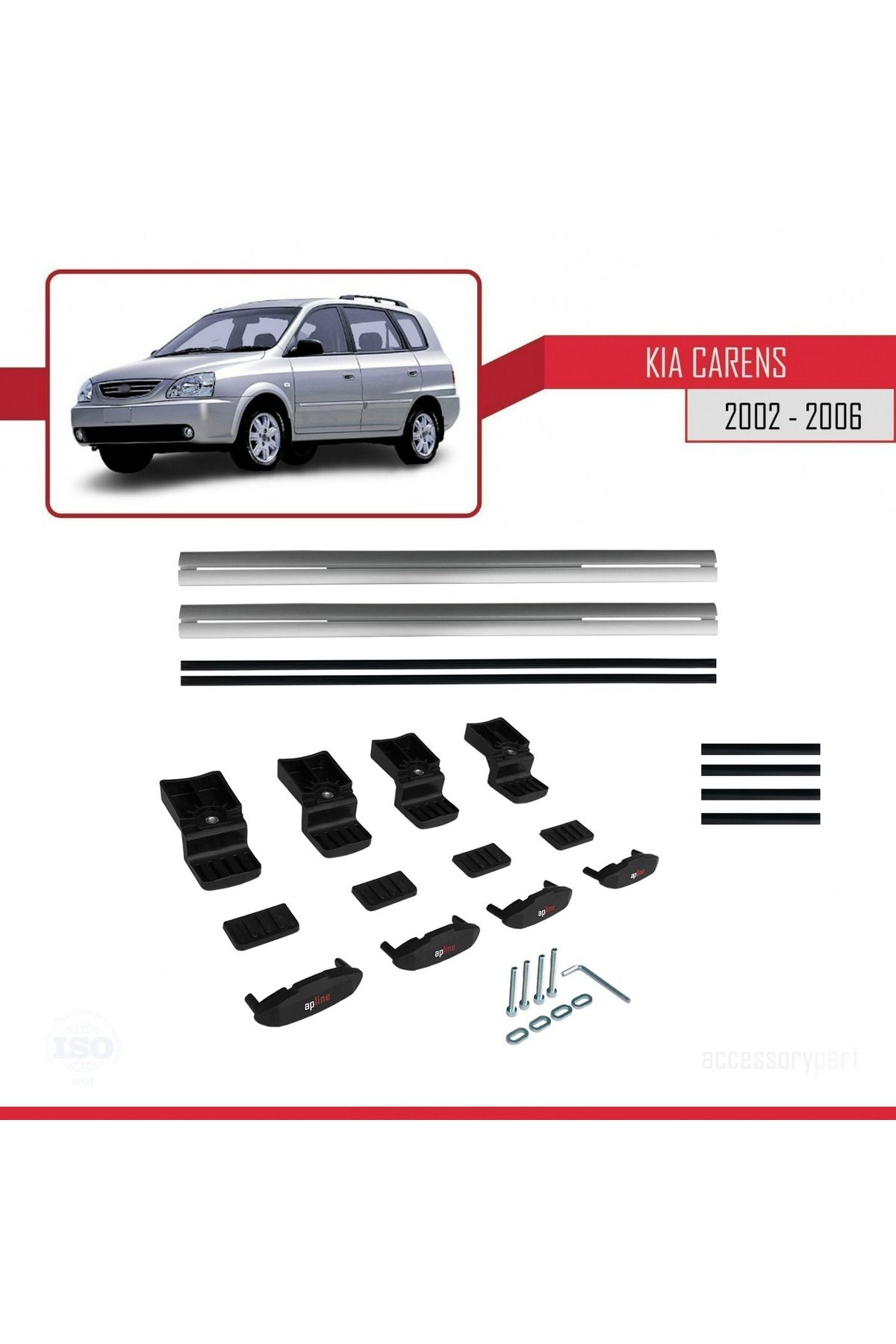 Kia Carens Post-facelift 2002-2006 Arası Ile Uyumlu Basıc Model Universal Ara Atkı Tavan Barı Gri 2