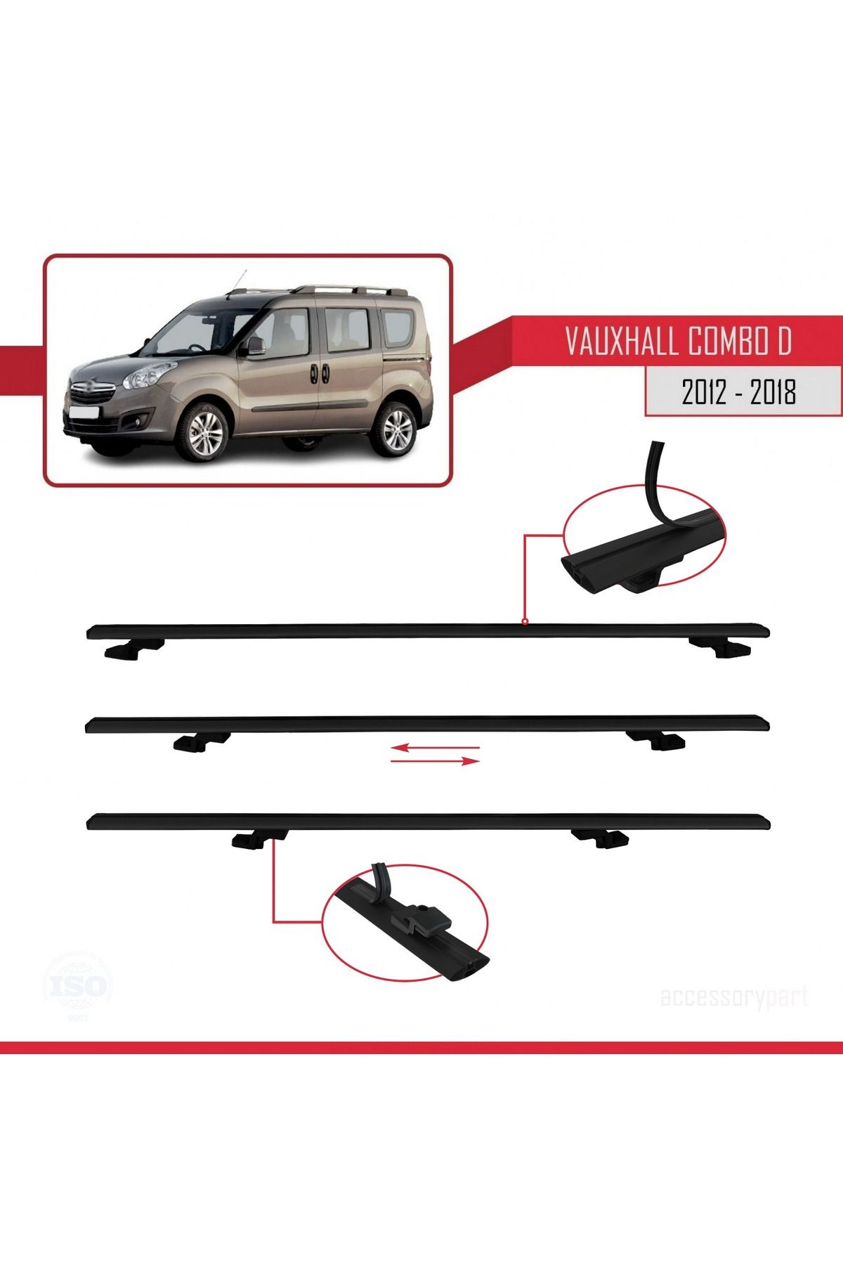 Vauxhall Combo D 2012-2018 Arası Ile Uyumlu Basıc Model Universal Ara Atkı Tavan Barı Siyah 2 Adet