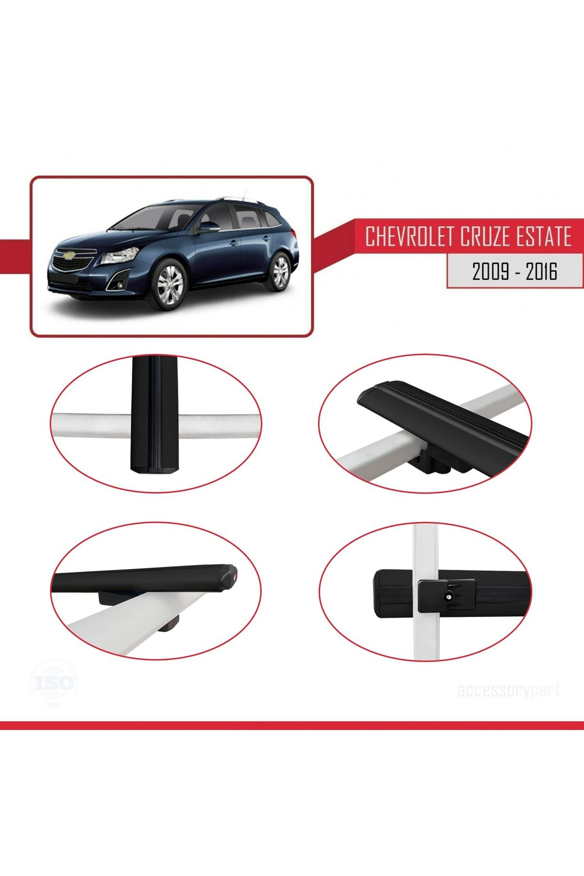 Chevrolet Cruze (J300) 2009-2016 Arası Ile Uyumlu Basıc Model Universal Ara Atkı Tavan Barı Siyah 2