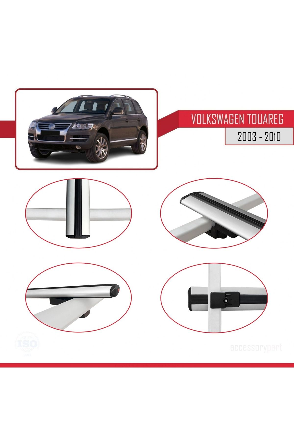 Volkswagen Touareg (7L) 2002-2010 Arası Ile Uyumlu Basıc Model Universal Ara Atkı Tavan Barı Gri 2 A