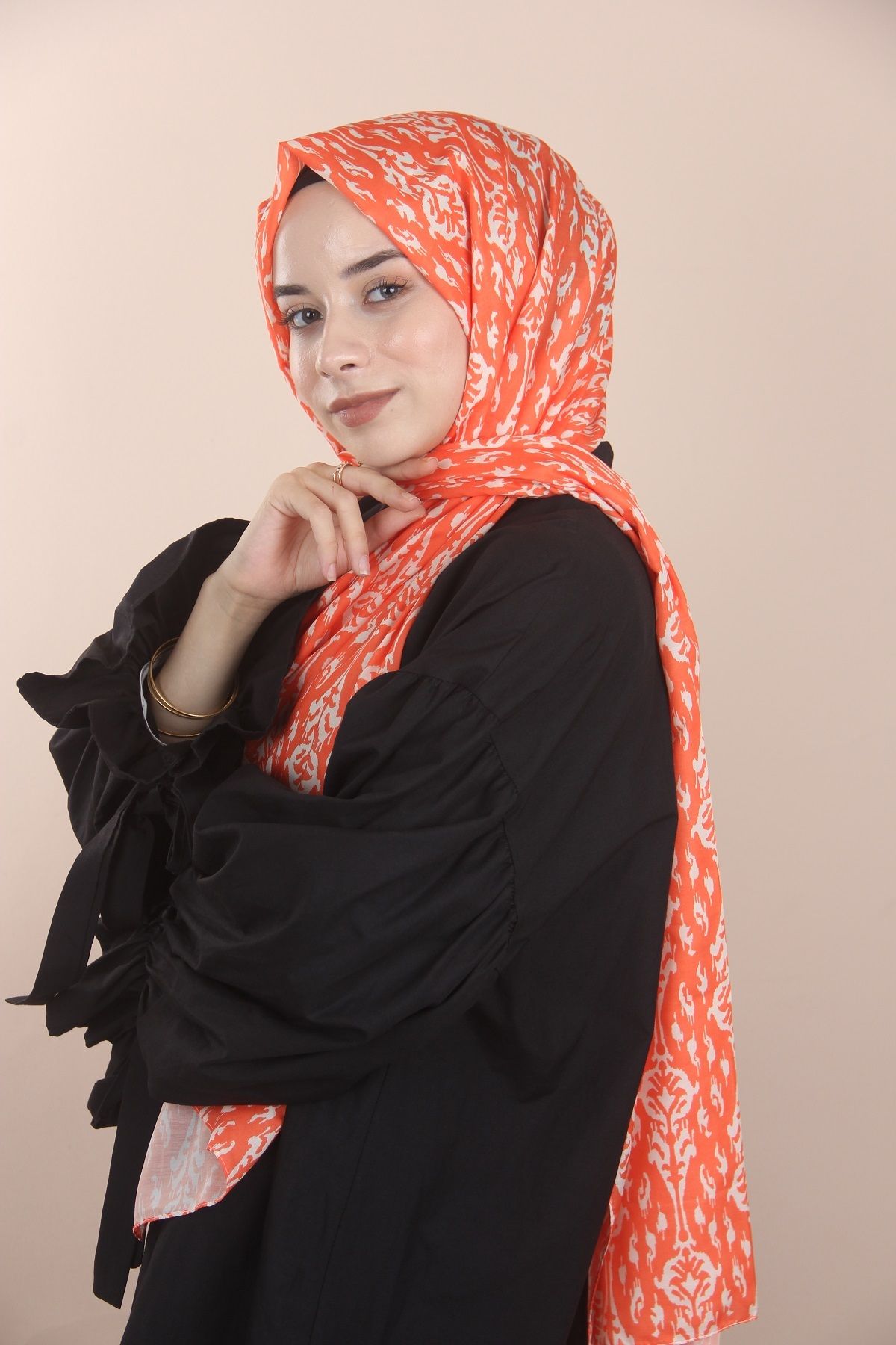 Orange Loryan Scarf Linen Summer Çini Şal