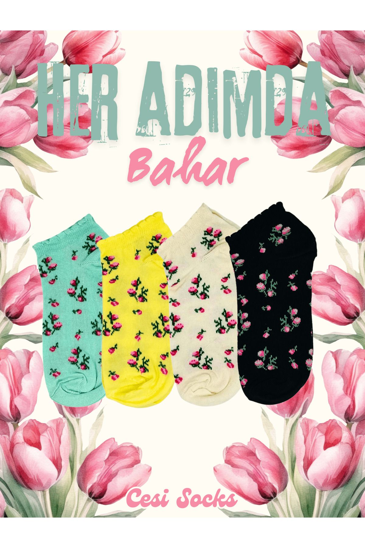 Cesi Socks 4'lü BaharÇiçekleri Desenli Kadın...