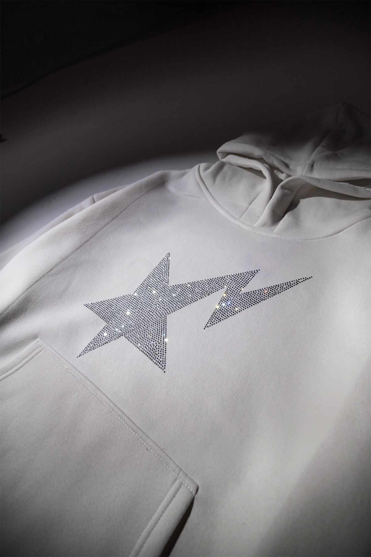 Shining Star Taş Baskılı Oversize Unisex Premium Beyaz Hoodie