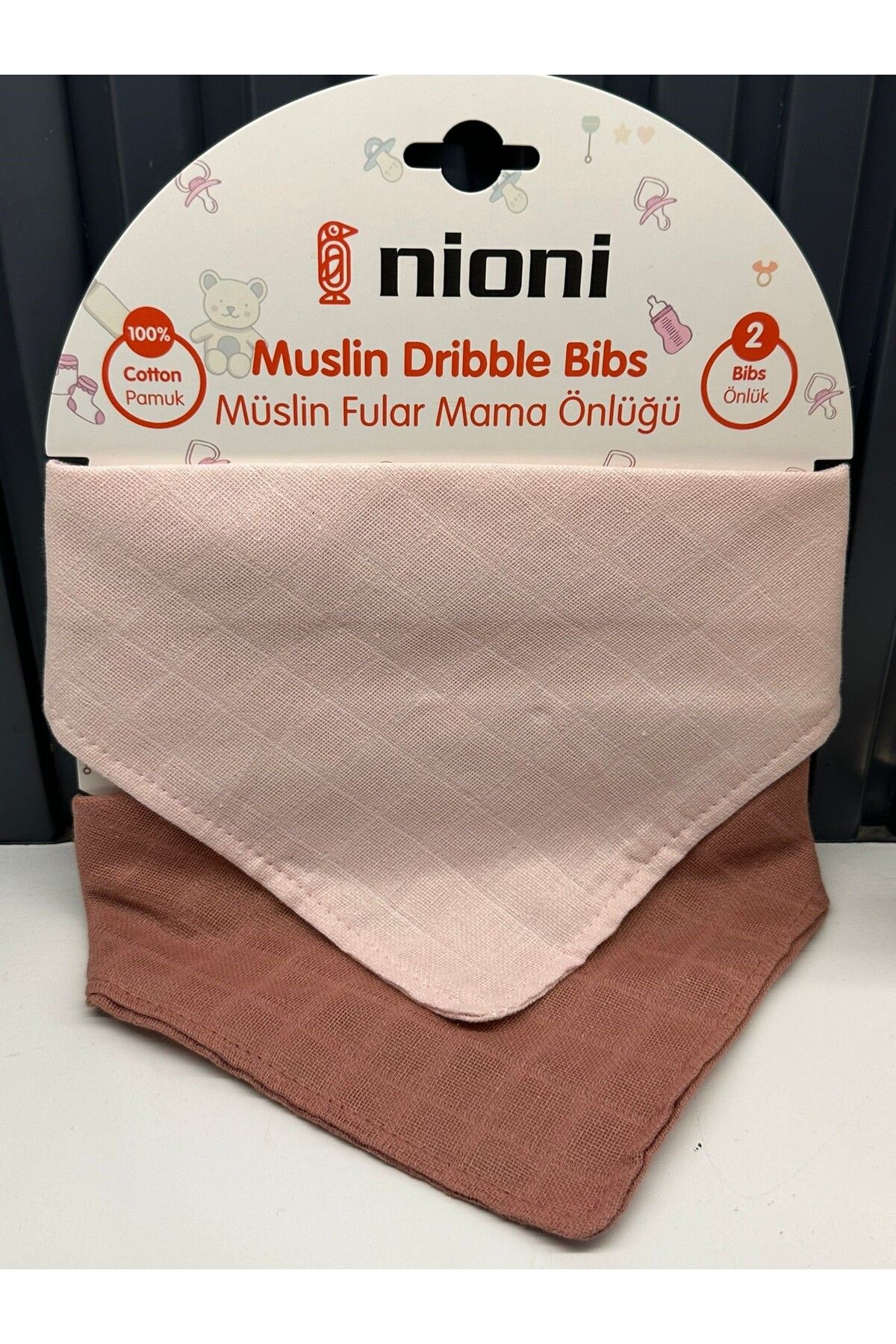 nioni MÜSLİN FULAR İKİLİ MAMAÖNLÜĞÜ-PEMBE