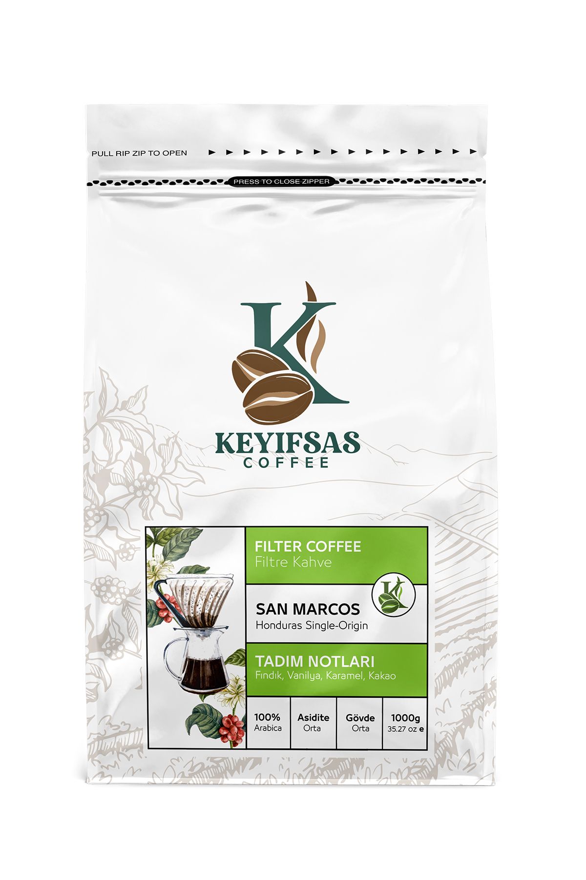 Honduras San Marcos Filtre Kahve 1 Kg (ÇEKİRDEK veya Öğütülmüş)