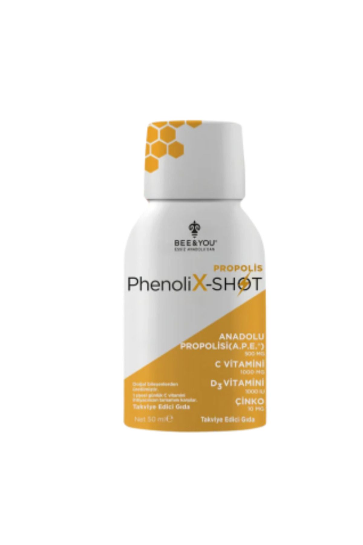 Bee&You PhenoliX Propolis Shot C Vitamini D3 Vitamini ve Çinko İçeren Takviye Edici Gıda 50 ml 12li