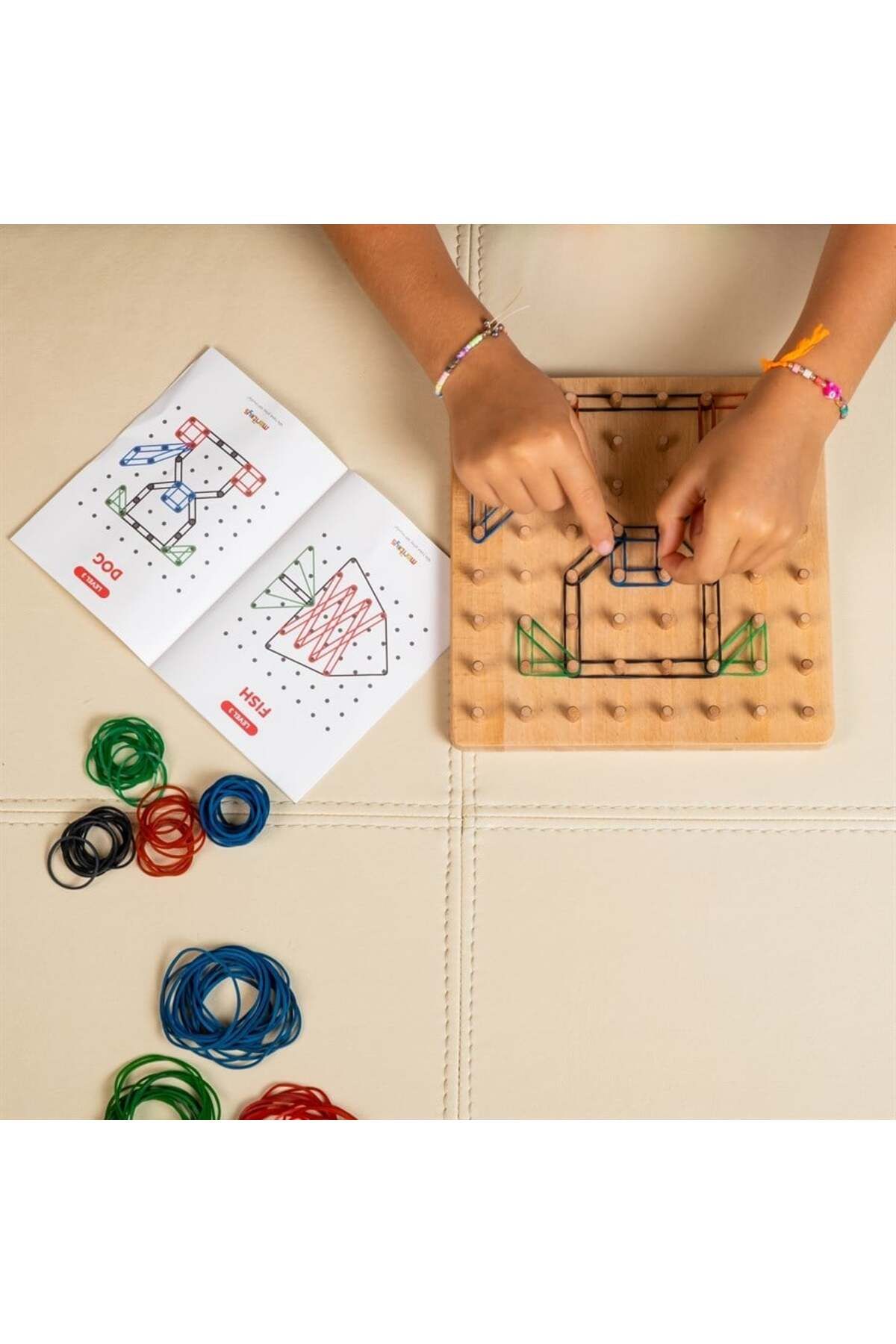 GeoBoard - Ahşap Lastikli Şekiller Montessori Geometri Oyunu - 3 ve Yaş Üstü