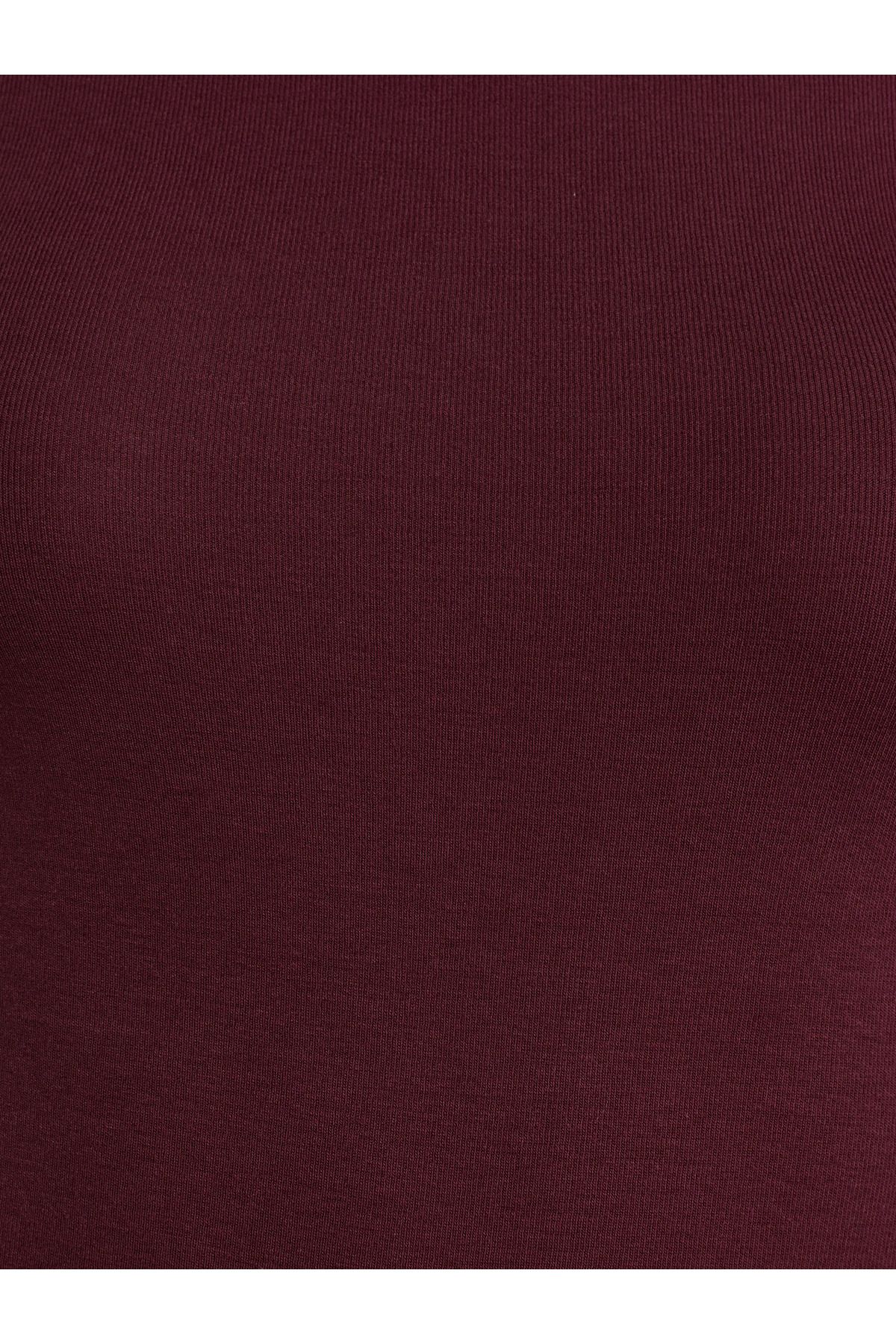 31332 Kayık Yaka Uzun Kollu Top-Bordo