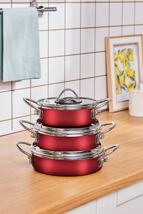 Ateş Emaye 6 Parça Omlet Sahan Set Bordo Image 0