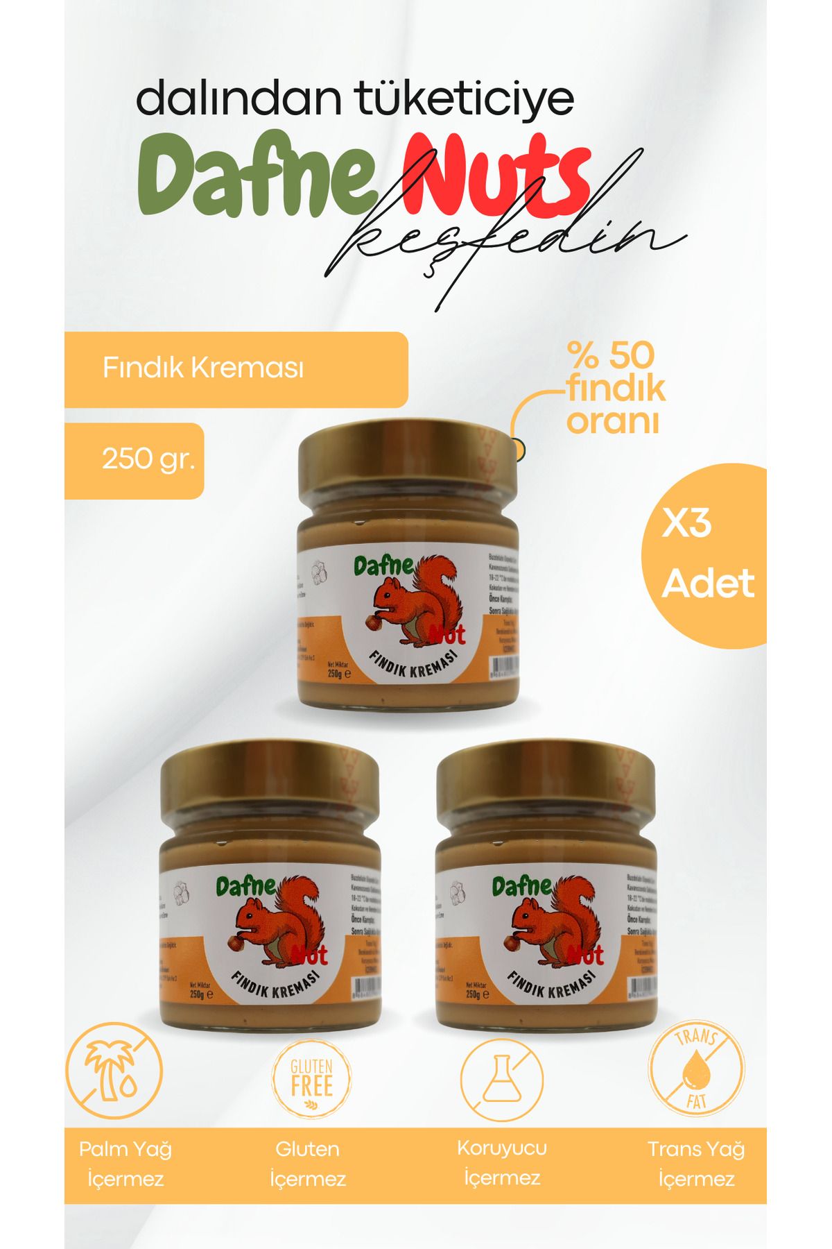 Dafne Nut Fındık Kreması 250gr. (3 Adet)