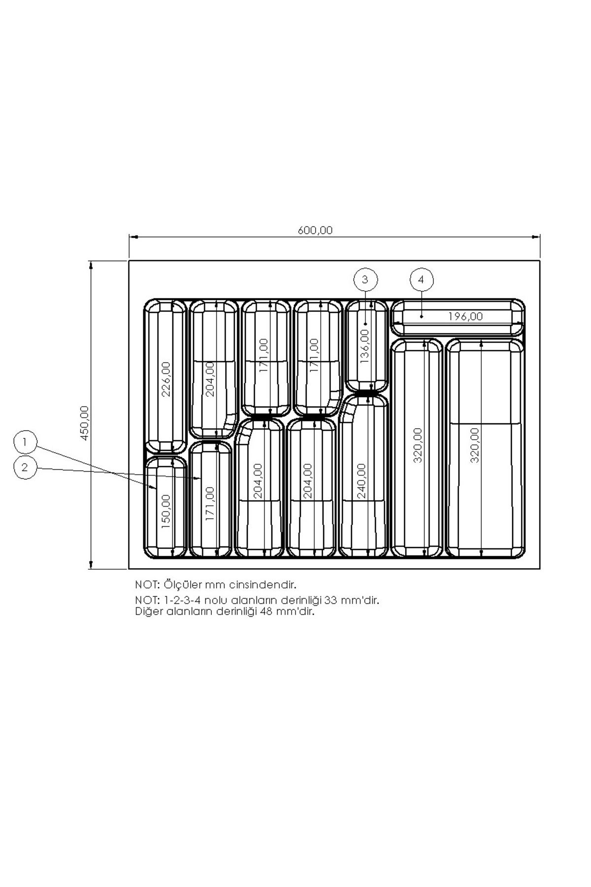 Netaks Çekmece Içi Kaşıklık 60x45 Gri Yeni Model Ürün