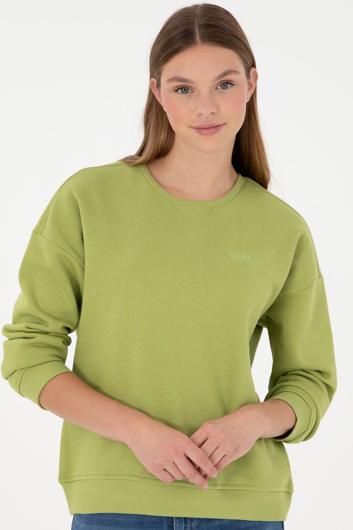 Kadın Fıstık Yeşili Basic Bisiklet Yaka Sweatshirt 50297296-vr087