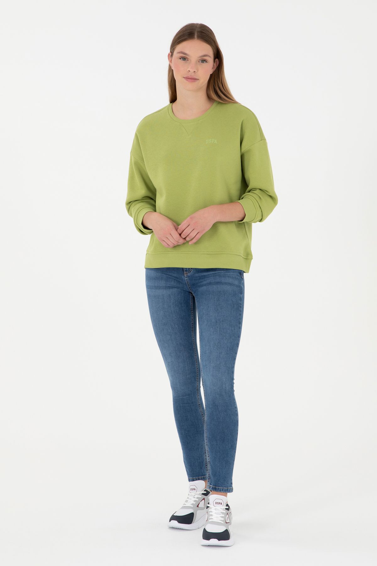 Kadın Fıstık Yeşili Basic Bisiklet Yaka Sweatshirt 50297296-vr087