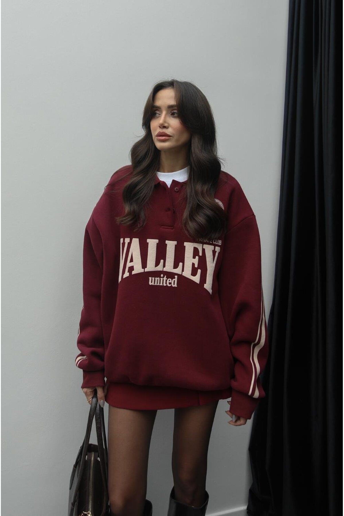 Bordo Walley Baskılı Sweatshirt