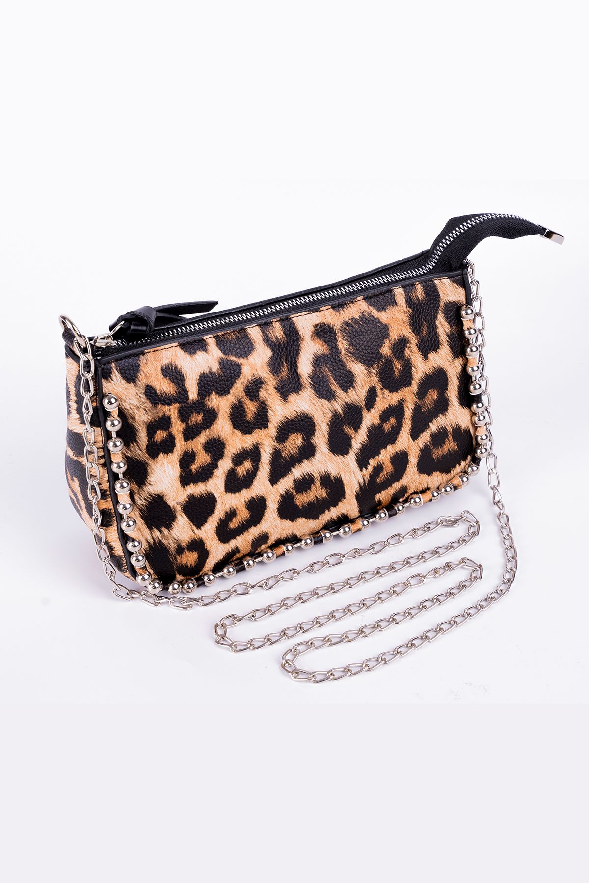 The Noir Leather Pearly İnciDetaylı Leopar De...