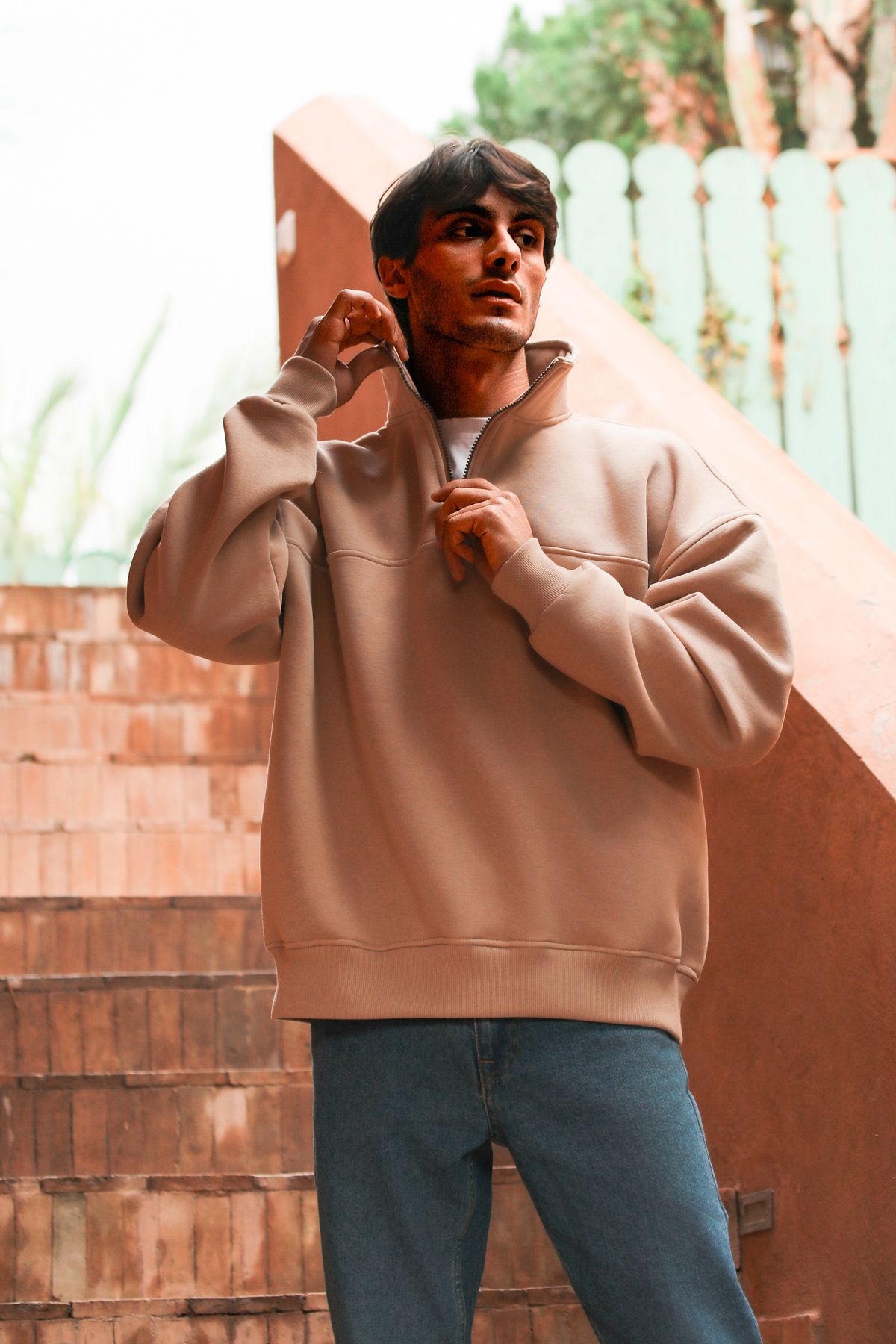 Libre Sand Oversize Yarım Fermuarlı Sweatshirt