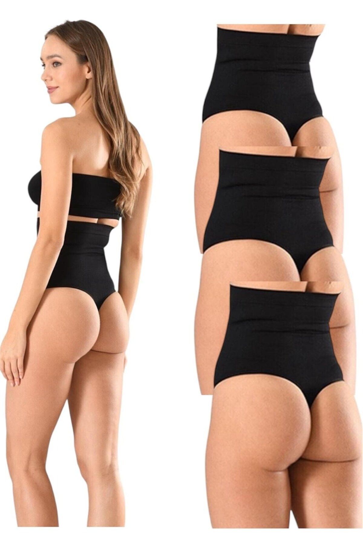 Kadın Seamless Model Sıkılaştırıcı Toparlayıcı Korse String Külot Beyaz Siyah Renk Korse3lü Set