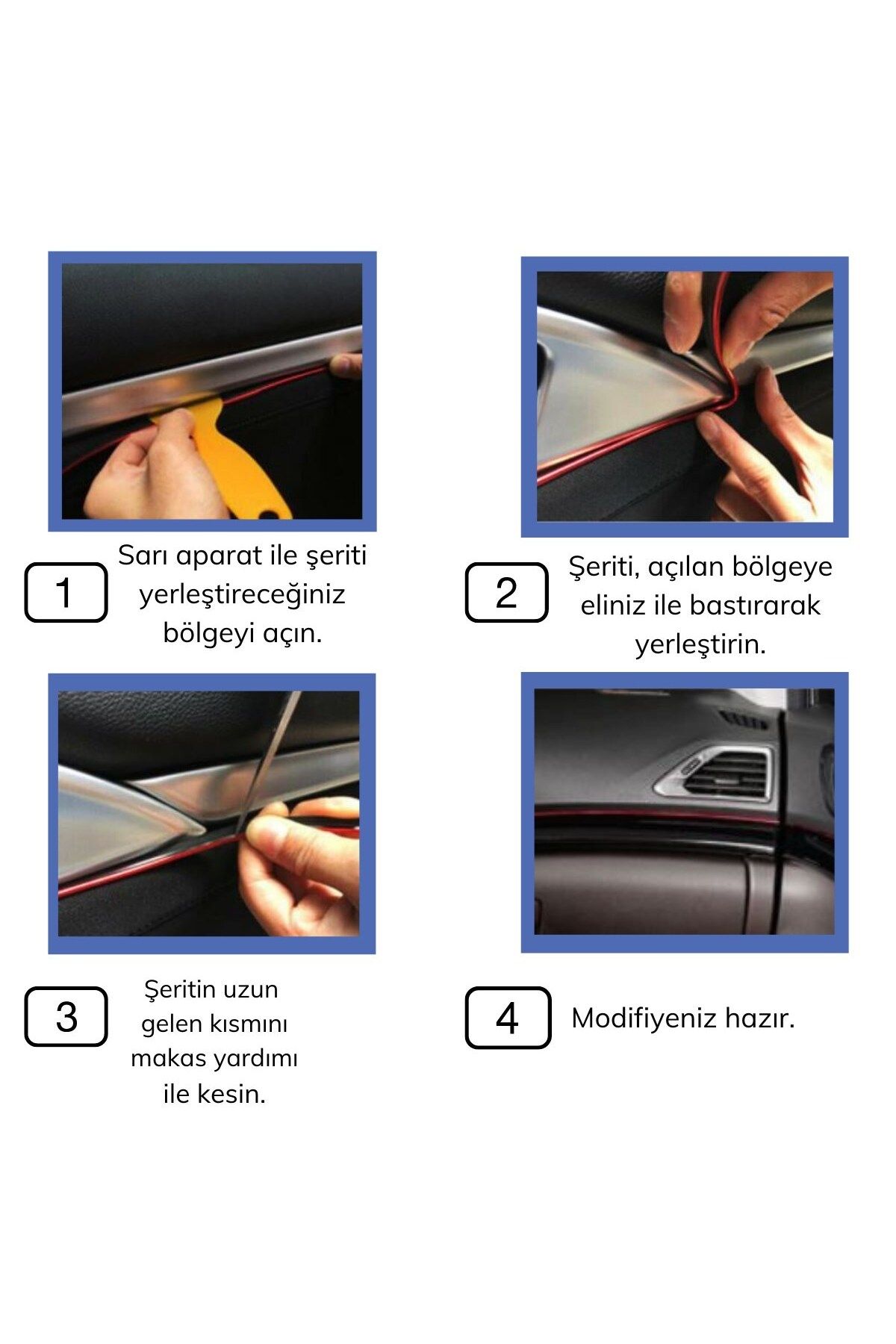 Mavi Araba Oto Trim Dekorasyon Şeridi Kauçuk Elastik Kolay Kurulum 5 metre Şerit Bant (4767)