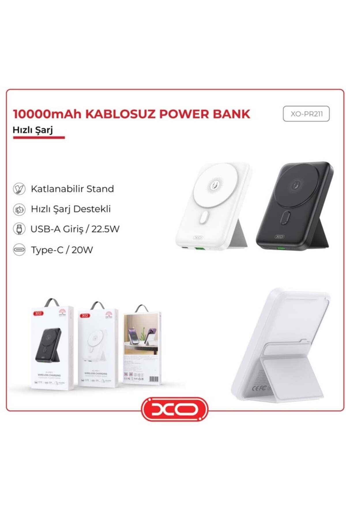 22.5w Usb Type-c Usb-c Wireless Kablosuz Stant 10000 Mah Taşınabilir Şarj Aleti Powerbank Pr211