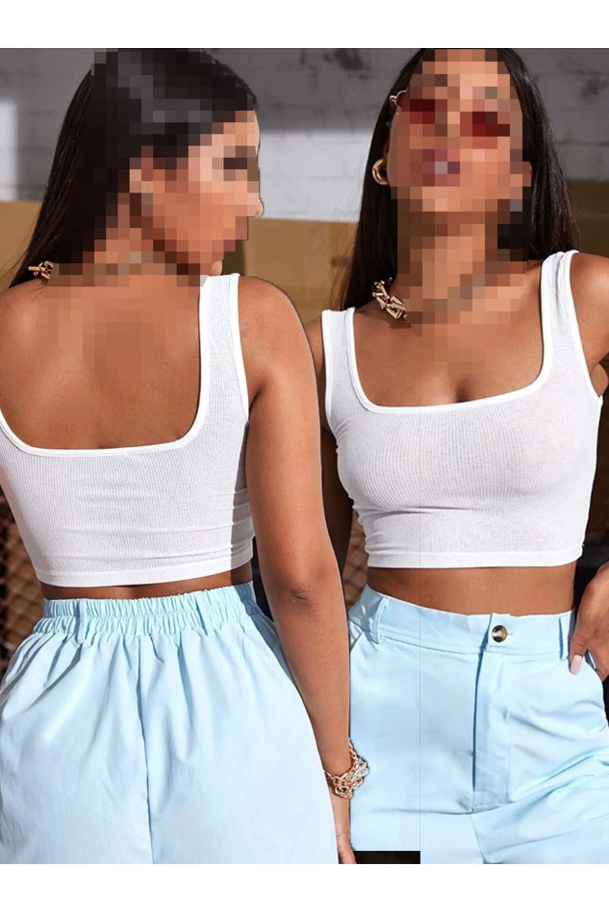 AŞAR MODA TEKSTİL Bluz KadınBeyaz Askılı Crop...