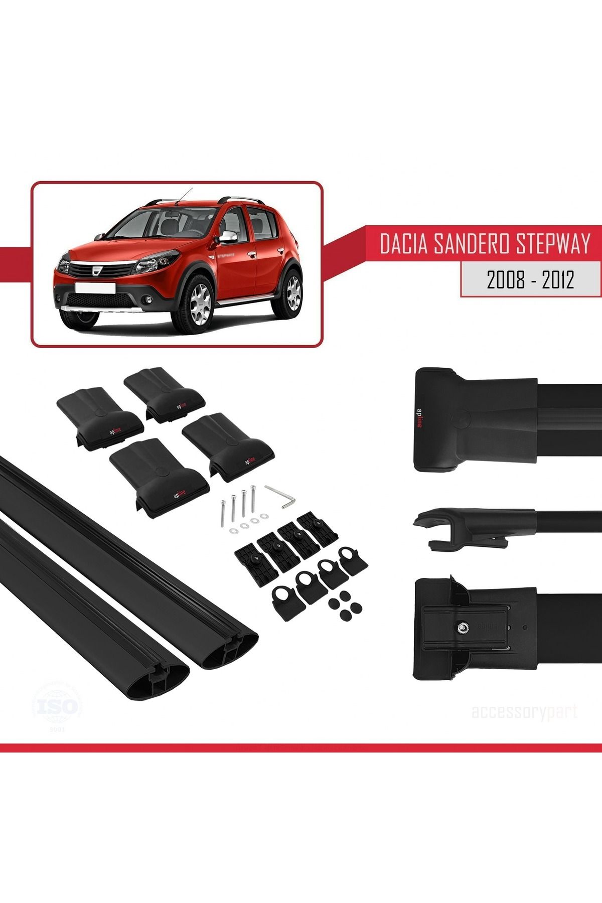 Dacia Sandero Stepway 2008-2012 Arası Ile Uyumlu Fly Model Ara Atkı Tavan Barı Siyah 2 Adet