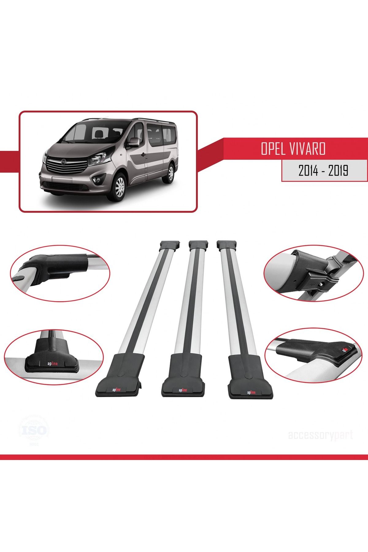 Opel Vivaro B 2014-2019 Arası Ile Uyumlu Fly Model Ara Atkı Tavan Barı Gri 3 Adet