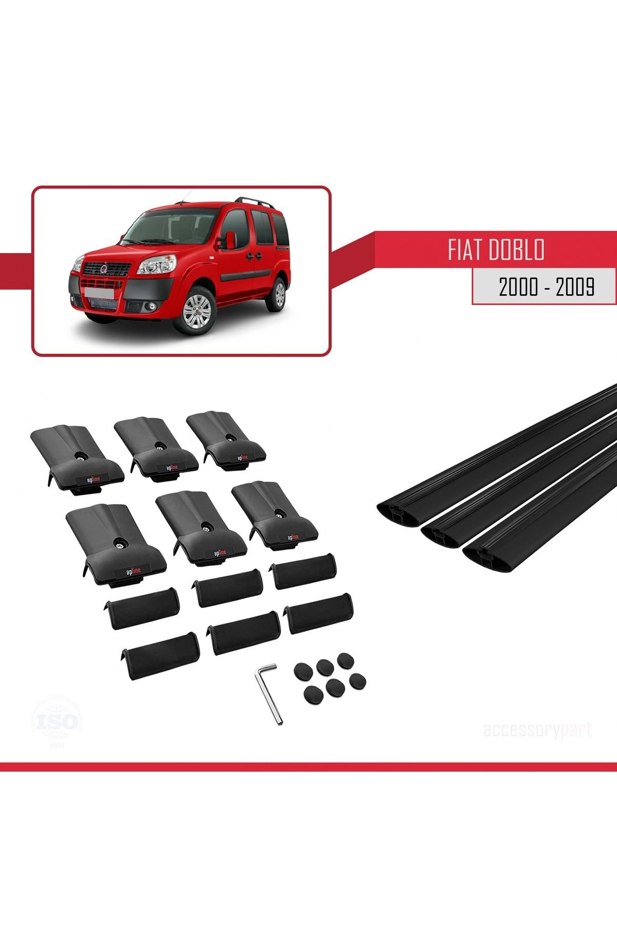 Fiat Doblo 2000-2009 Arası Ile Uyumlu Fly Model Ara Atkı Tavan Barı Siyah 3 Adet