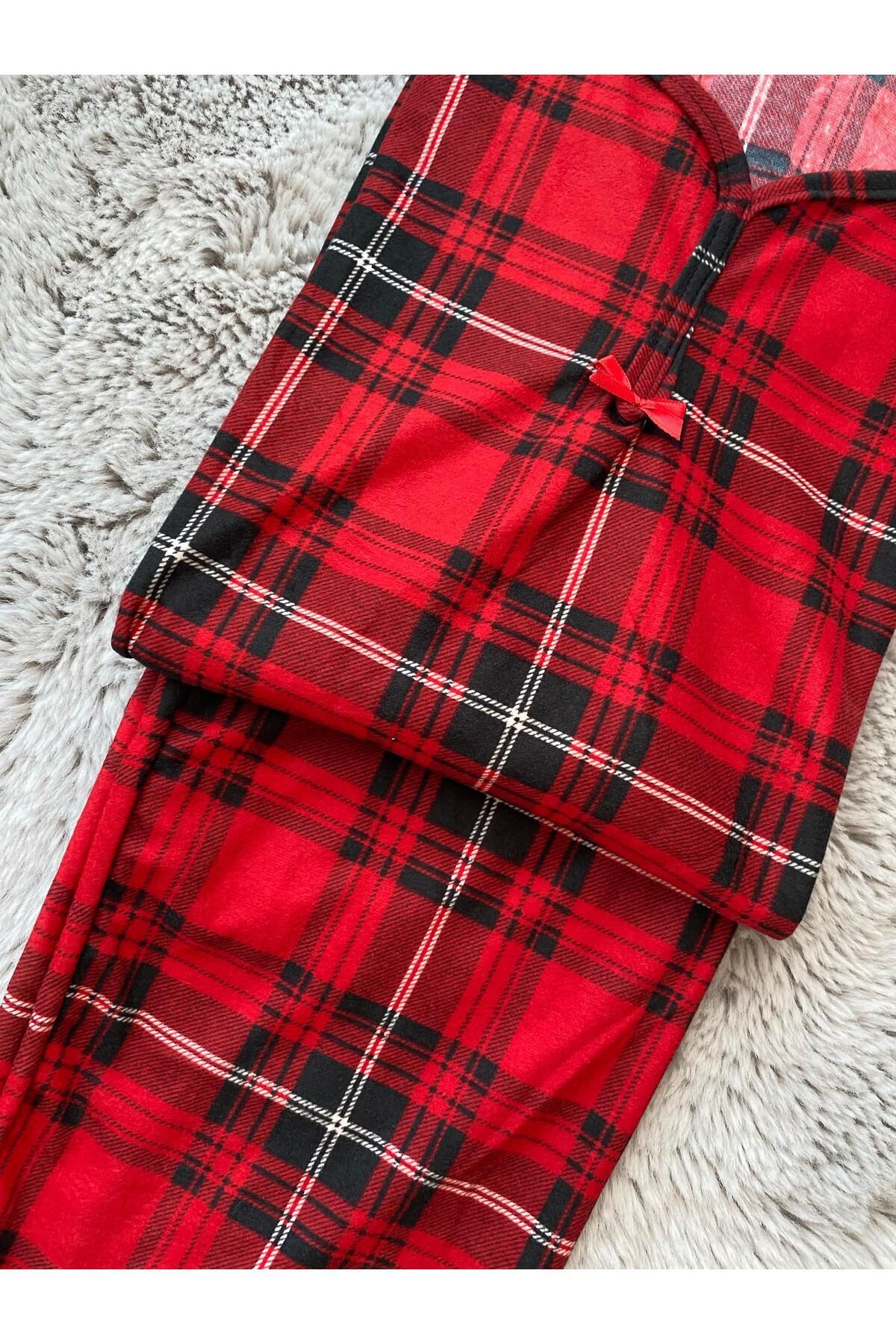 Yumuşacık Ekoseli Süet Pijama Takımı