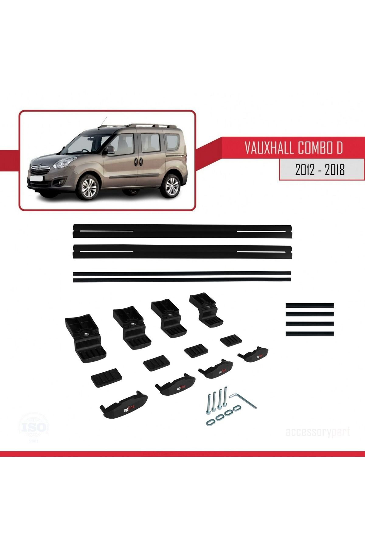 Vauxhall Combo D 2012-2018 Arası Ile Uyumlu Basıc Model Universal Ara Atkı Tavan Barı Siyah 2 Adet