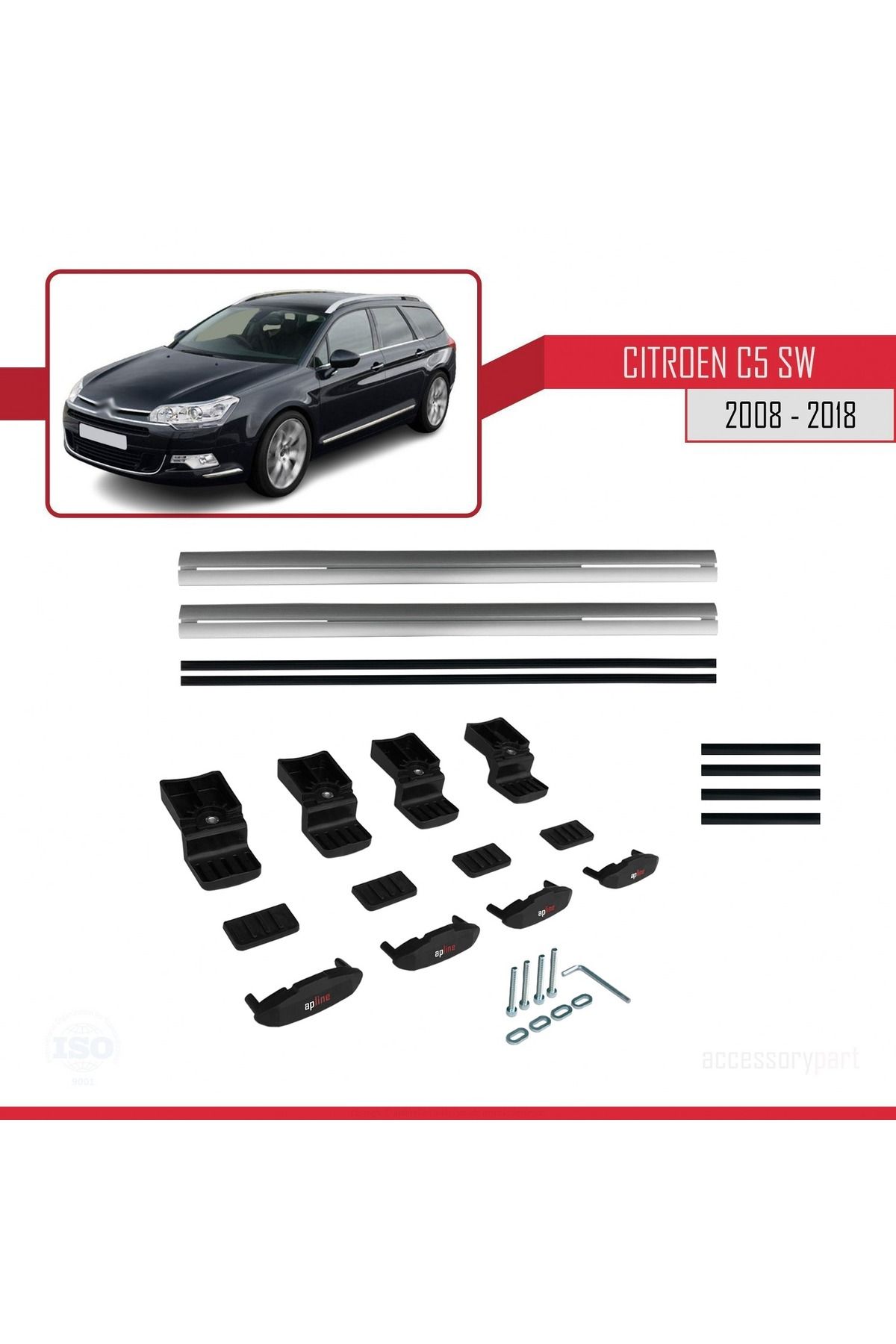 Citroen C5 Iı Tourer 2008-2018 Arası Ile Uyumlu Basıc Model Universal Ara Atkı Tavan Barı Gri 2 Adet