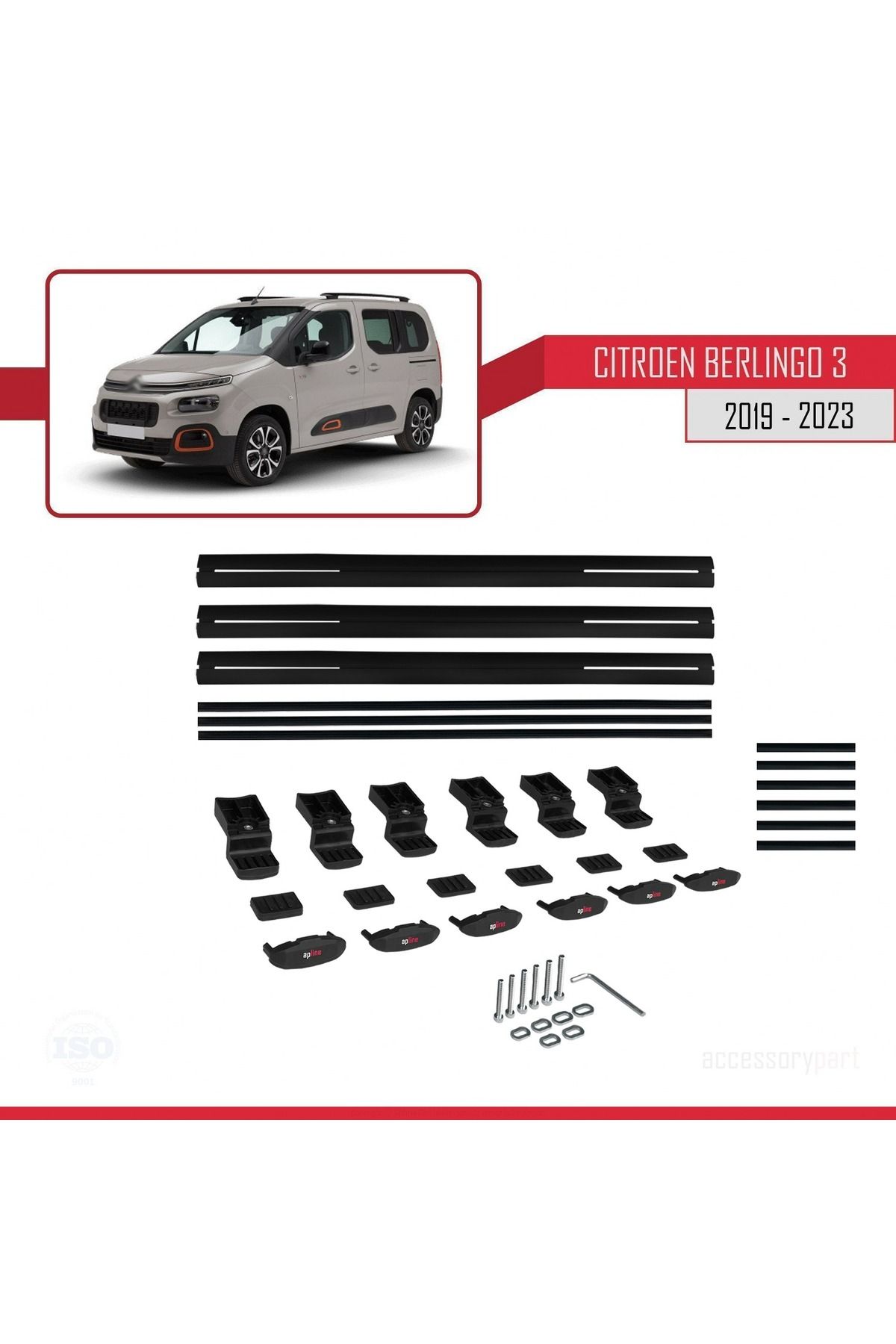 Citroen Berlingo 3 (K9) 2019-2022 Arası Ile Uyumlu Basıc Model Universal Ara Atkı Tavan Barı Siyah 3