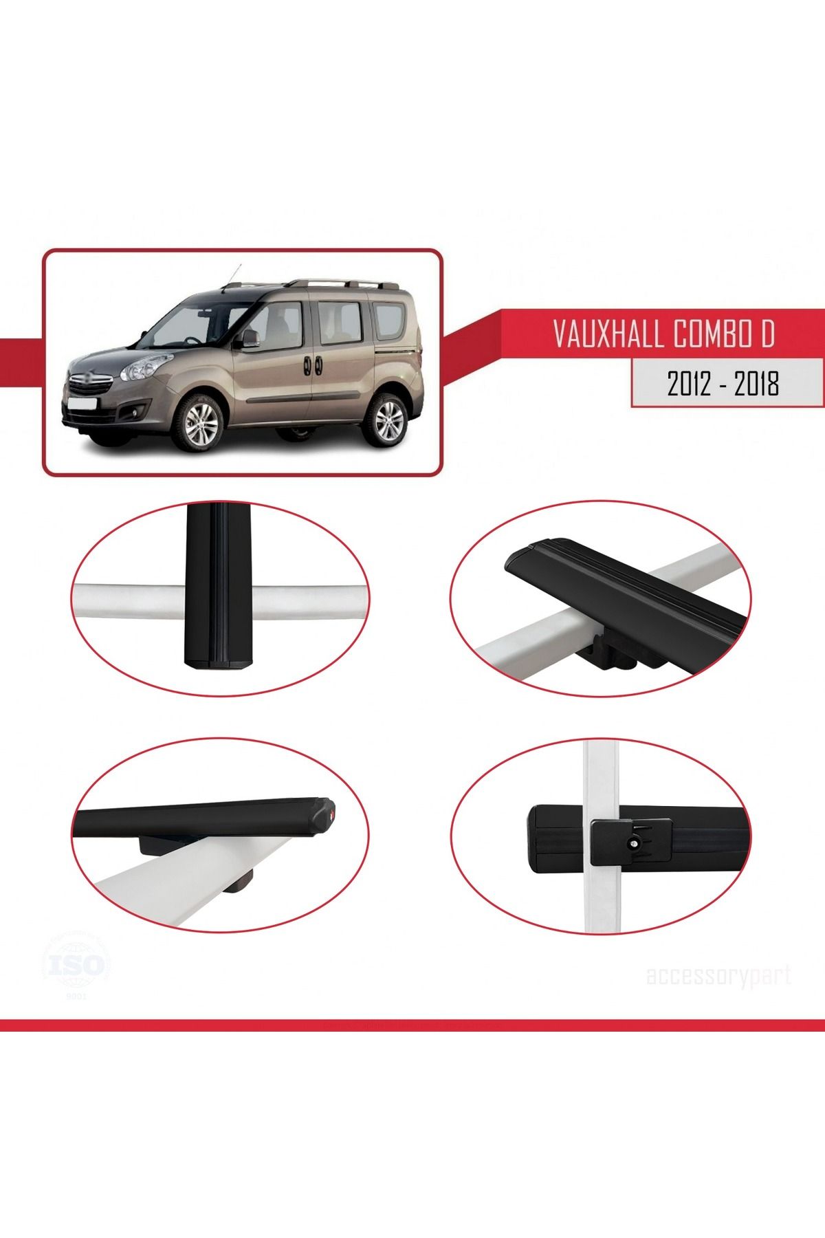 Vauxhall Combo D 2012-2018 Arası Ile Uyumlu Basıc Model Universal Ara Atkı Tavan Barı Siyah 2 Adet