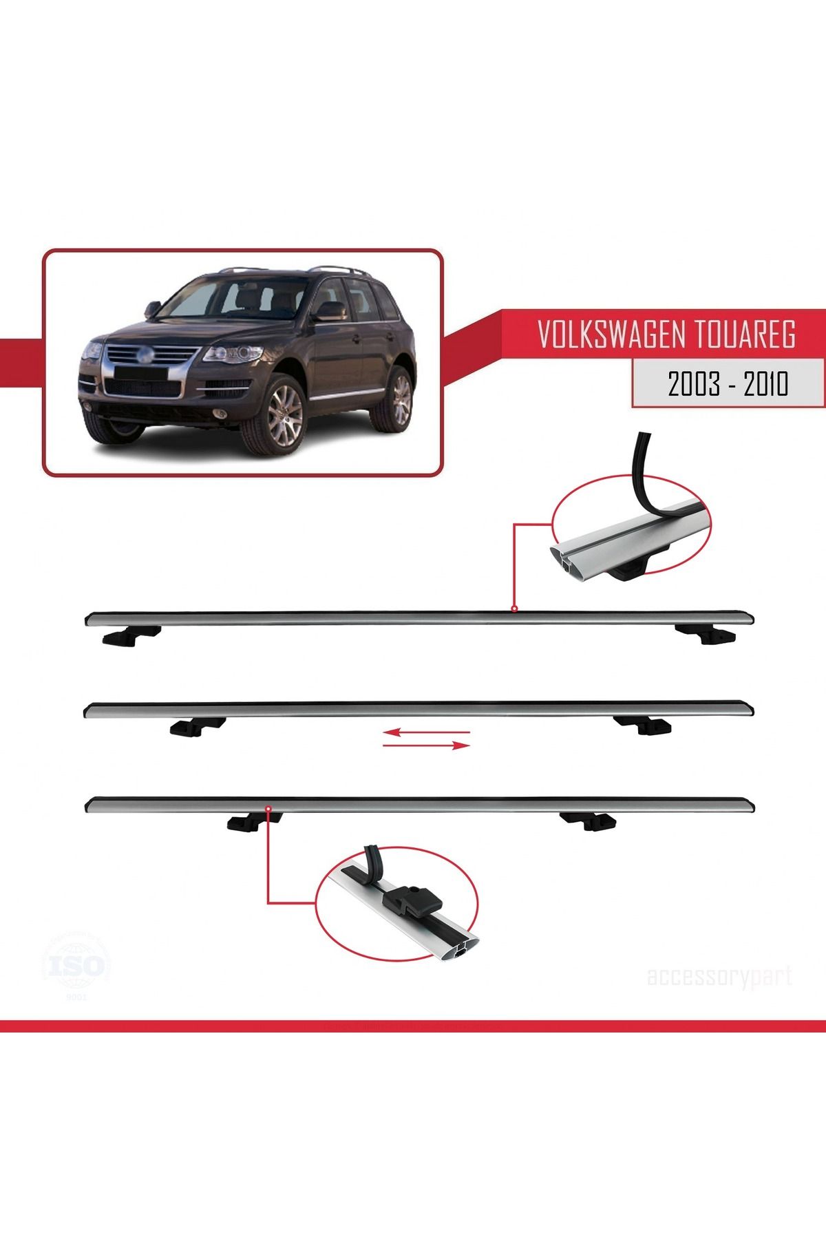 Volkswagen Touareg (7L) 2002-2010 Arası Ile Uyumlu Basıc Model Universal Ara Atkı Tavan Barı Gri 2 A