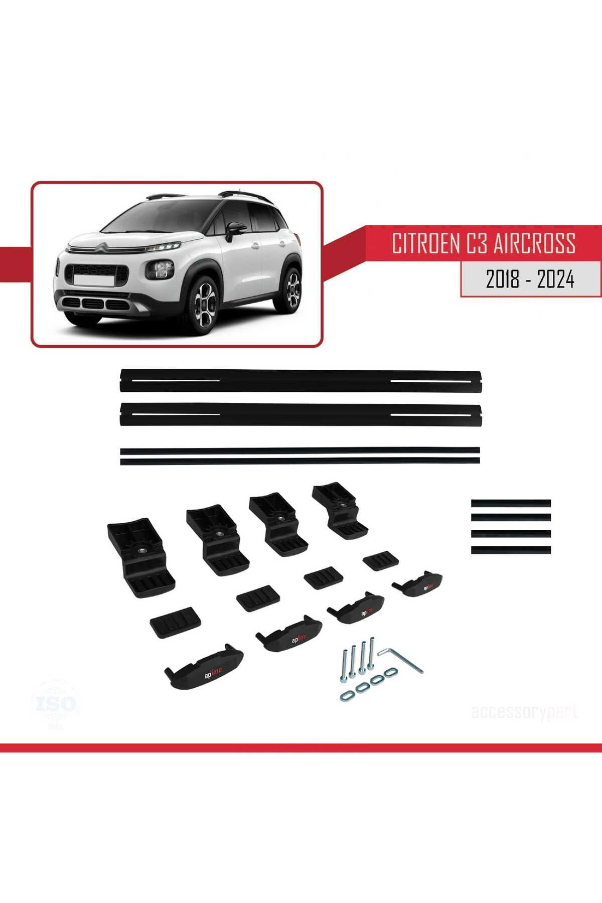 Citroen C3 Aircross (A88) 2018 Ve Sonrası Ile Uyumlu Basıc Model Universal Ara Atkı Tavan Barı Siyah