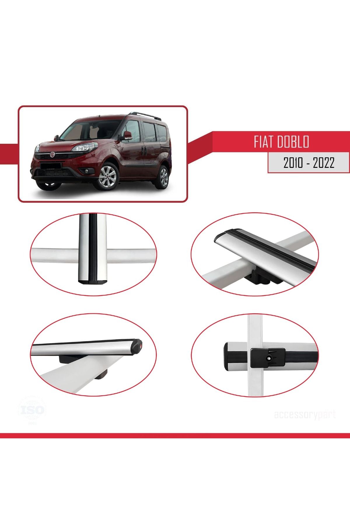 Fiat Doblo 2 2010-2022 Arası Ile Uyumlu Basıc Model Universal Ara Atkı Tavan Barı Gri 3 Adet