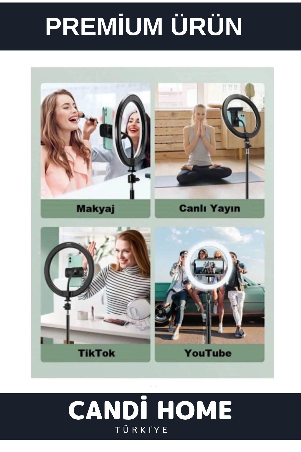 Profesyonel Pre Fotoğraf  Video Çekim Youtuber Tiktok Kumandalı Tripod Telefon Tutucu LED Halka Işık