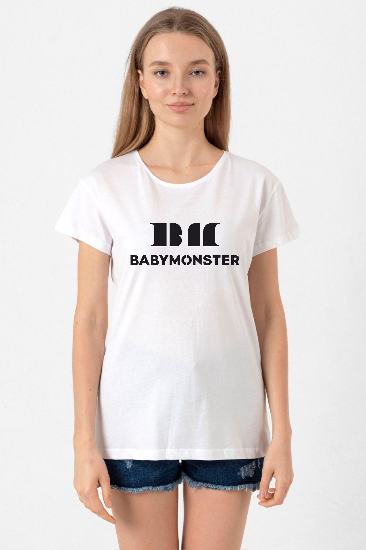 Tshirthane Babymonster LogoBeyaz Kadın Bisikl...