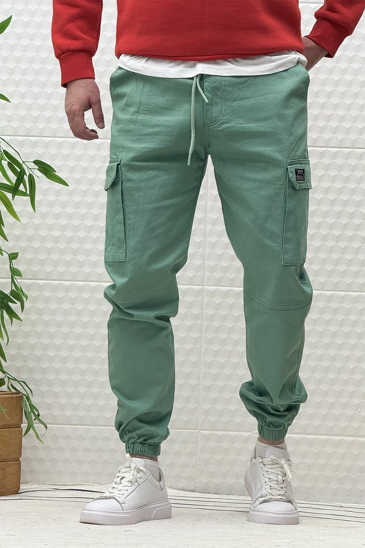 Erkek Beli Lastikli Likralı Kargo Cepli Gabardin Pantalon