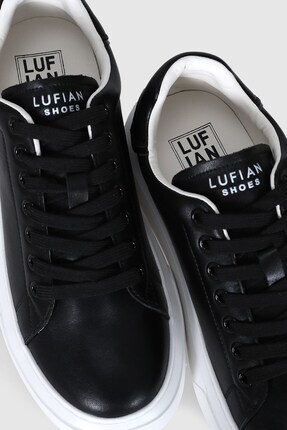 Hakiki Deri Bağcıklı Comfort Taban Kadın Sneaker Ayakkabı Siyah Beyaz Image 0