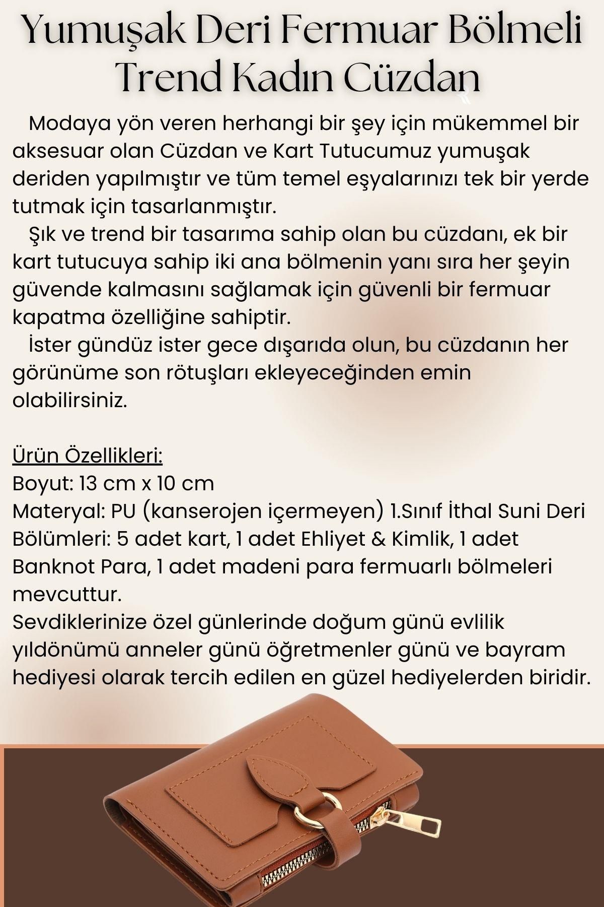 Yumuşak Suni Deri Fermuar Bölmeli Trend Kadın Cüzdan - PRS-Elif-Siyah