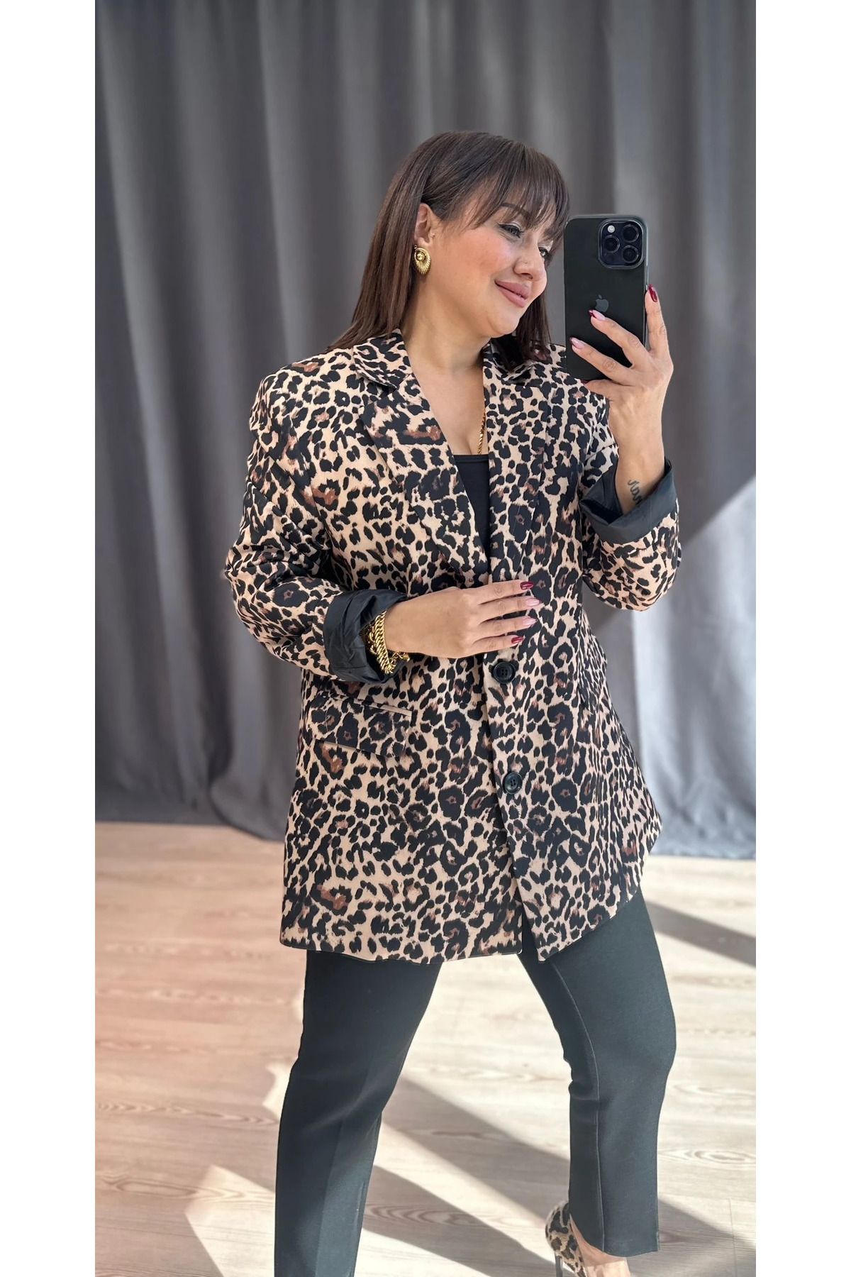 Astarlı Leopar Blazer Ceket Premium Kalite Mükemmel Kalıp