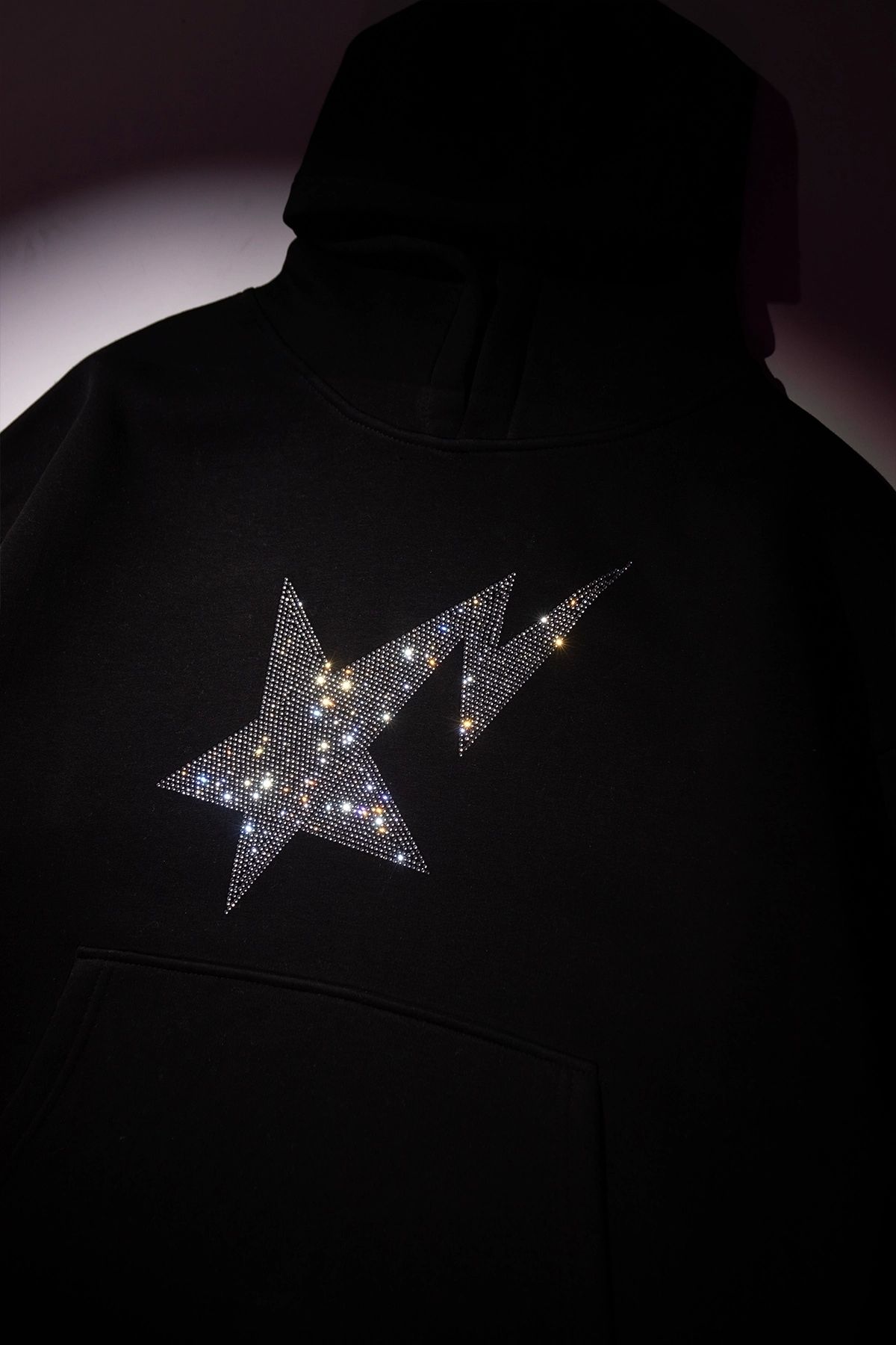 Shining Star Taş Baskılı Oversize Unisex Premium Siyah Hoodie