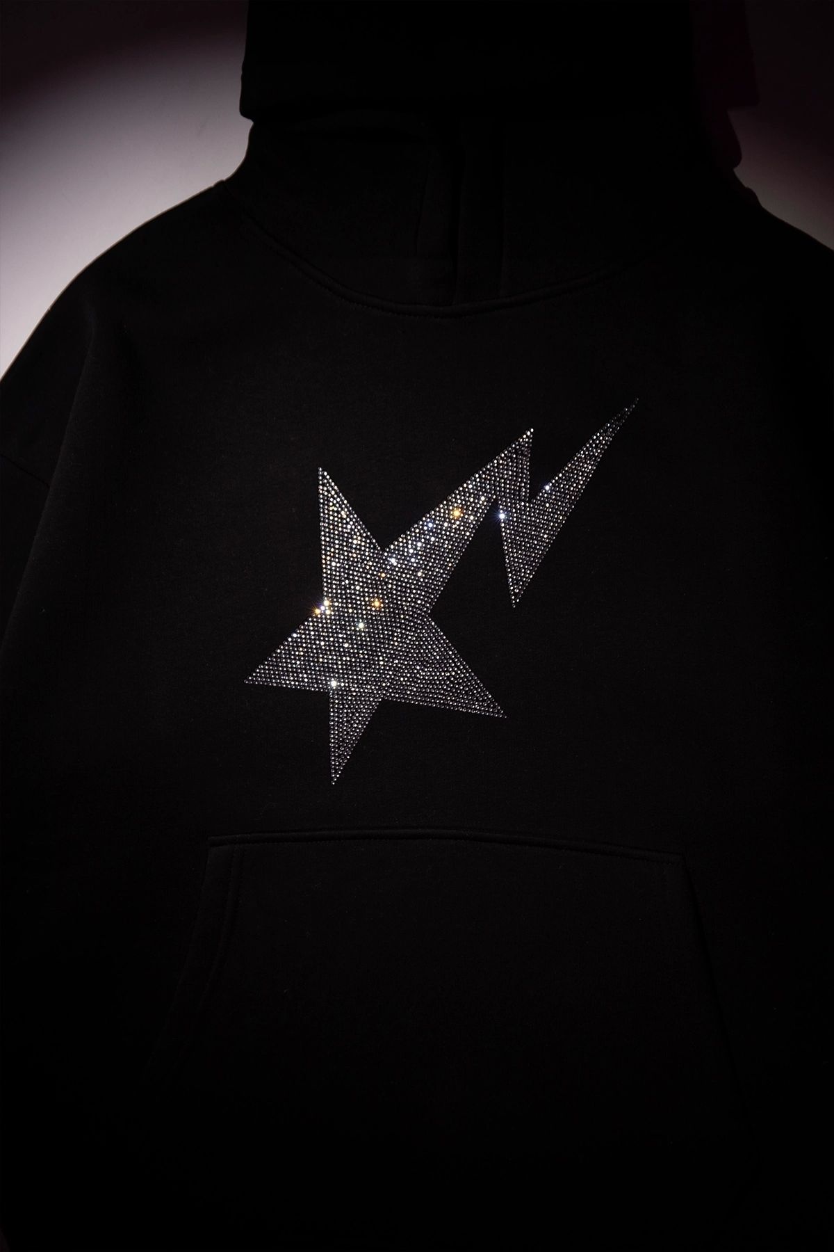 Shining Star Taş Baskılı Oversize Unisex Premium Siyah Hoodie