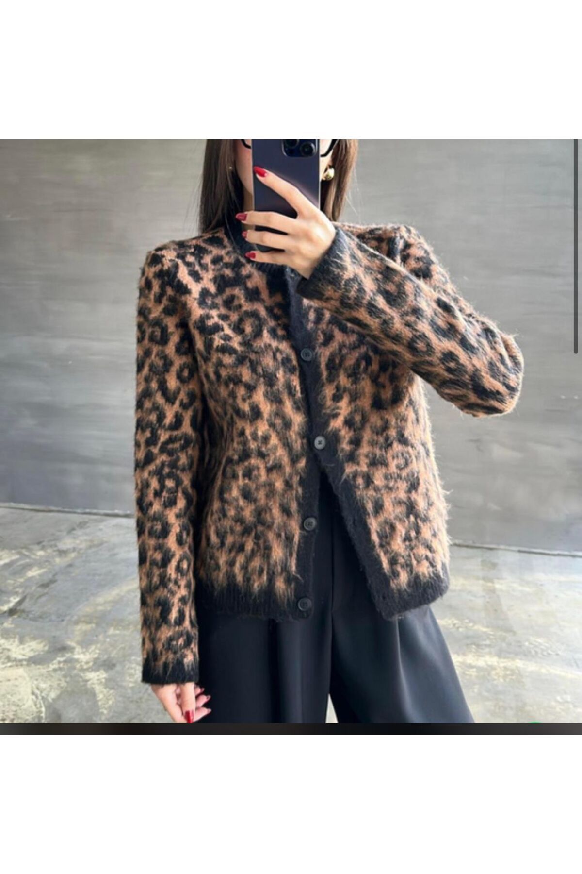 Tuğba Ceylin Butik Kadıntrend düğmeli leopar...