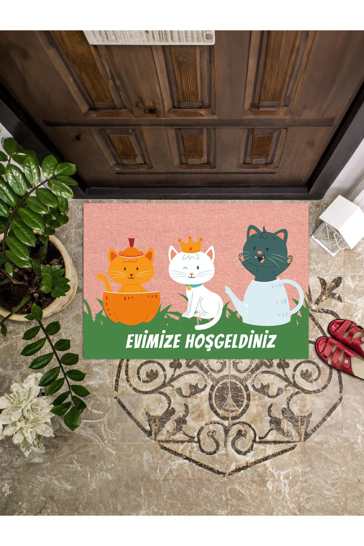 VELEV HOME EvimizeHoşgeldiniz Kedi Figürlü Ka...