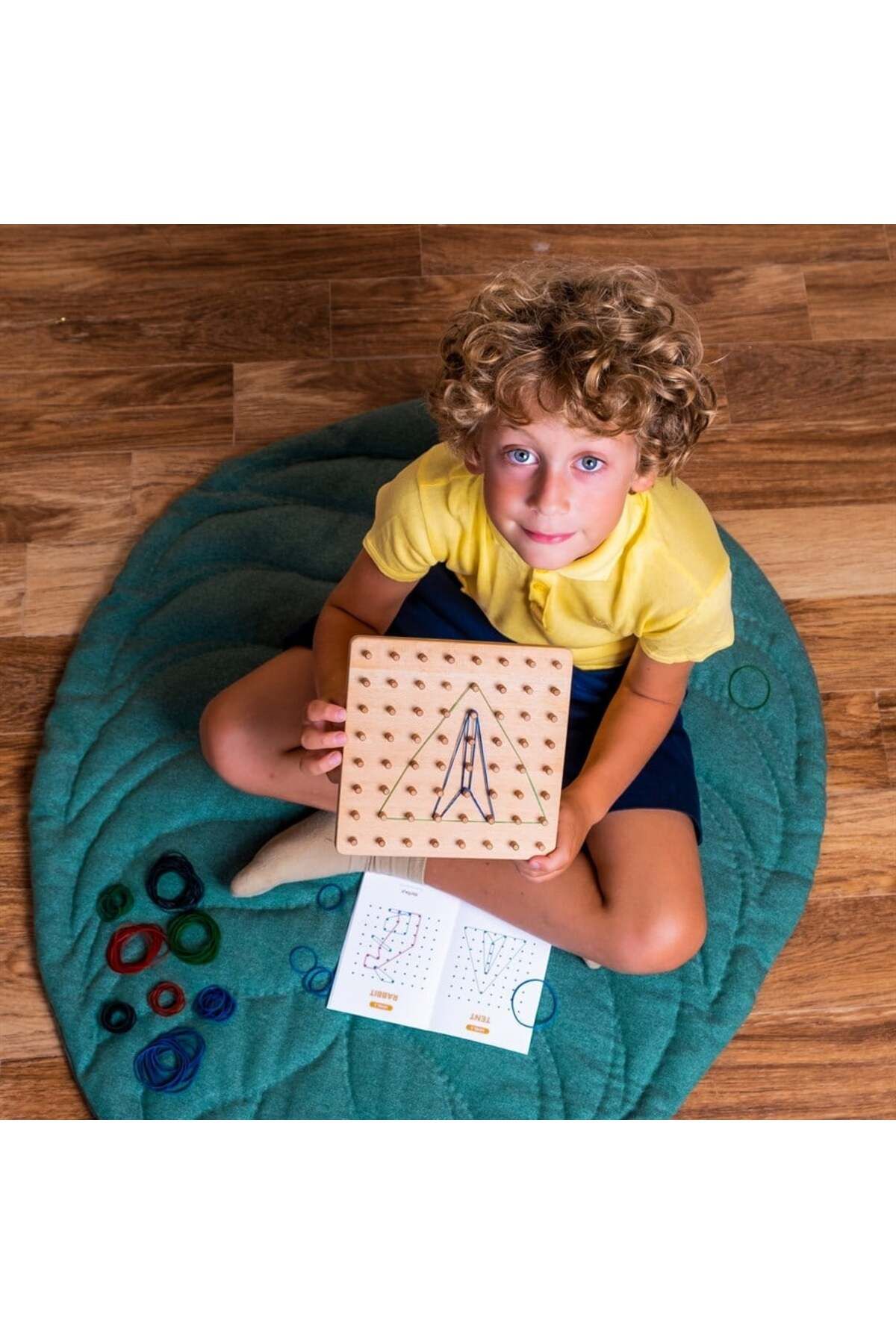 GeoBoard - Ahşap Lastikli Şekiller Montessori Geometri Oyunu - 3 ve Yaş Üstü