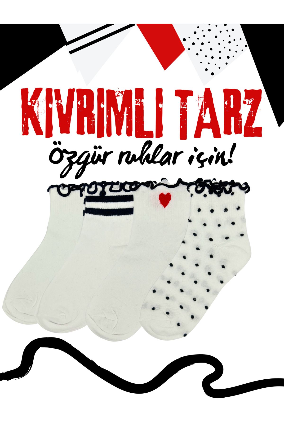 Cesi Socks 4'lü FırfırlıKıvrık Lastiksiz Beya...