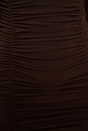 Kahverengi Vücuda Oturan Örme Kısa Elbise TEDAW25EL00057 Image 2